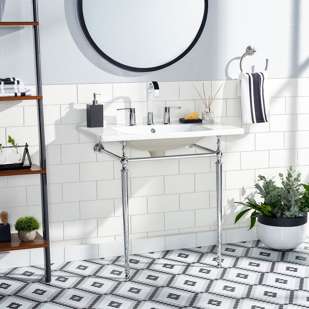 Safavieh Levin Bathroom Drop-In Sink With Three Holes 32In  White Ceramic BSK5420A