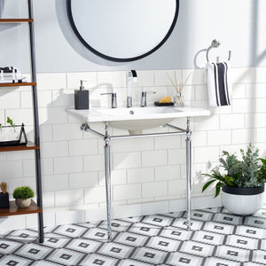 Safavieh Levin Bathroom Drop-In Sink With Three Holes 32In  White Ceramic BSK5420A