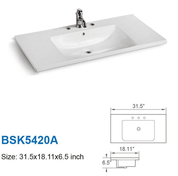 Safavieh Levin Bathroom Drop-In Sink With Three Holes 32In  White Ceramic BSK5420A