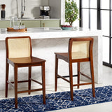 Safavieh Benicio Rattan Counter Stool - Set of 2 Dark Brown Body/ Natural Back Rest BST1506A-SET2