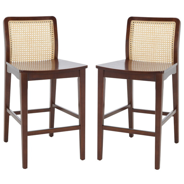 Safavieh Benicio Rattan Counter Stool - Set of 2 Dark Brown Body/ Natural Back Rest BST1506A-SET2