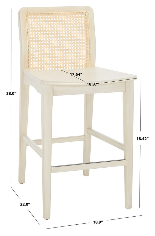 Safavieh Benicio Rattan Counter Stool - Set of 2 White Body/ Natural Back Rest BST1506B-SET2