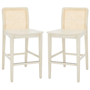 Safavieh Benicio Rattan Counter Stool - Set of 2 White Body/ Natural Back Rest BST1506B-SET2