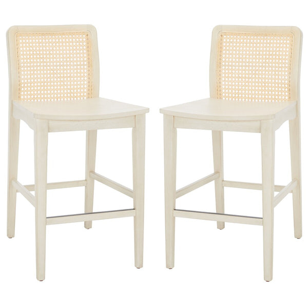 Safavieh Benicio Rattan Counter Stool - Set of 2 White Body/ Natural Back Rest BST1506B-SET2