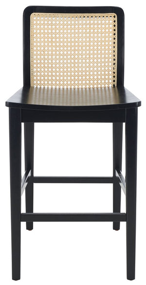 Safavieh Benicio Rattan Counter Stool - Set of 2 Black Body/ Natural Back Rest BST1506C-SET2