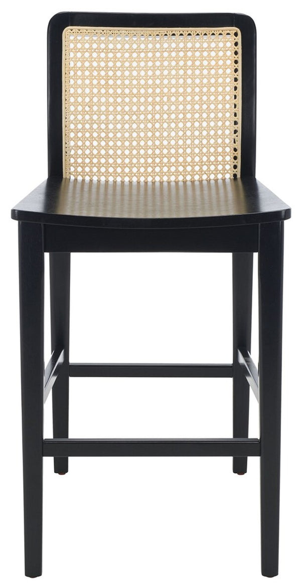 Safavieh Benicio Rattan Counter Stool - Set of 2 Black Body/ Natural Back Rest BST1506C-SET2