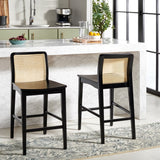 Safavieh Benicio Rattan Counter Stool - Set of 2 Black Body/ Natural Back Rest BST1506C-SET2