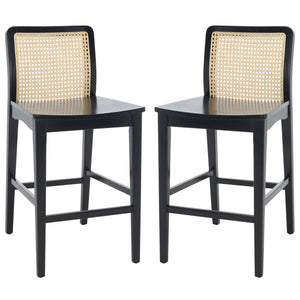 Safavieh Benicio Rattan Counter Stool - Set of 2 Black Body/ Natural Back Rest BST1506C-SET2