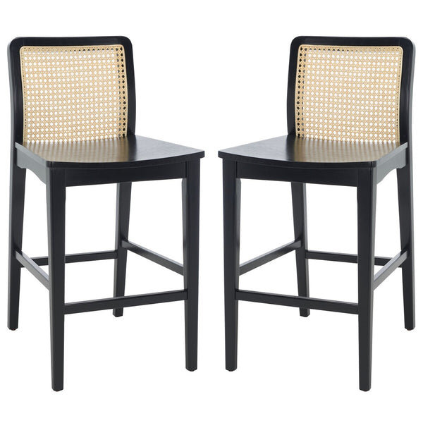 Safavieh Benicio Rattan Counter Stool - Set of 2 Black Body/ Natural Back Rest BST1506C-SET2