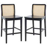 Safavieh Benicio Rattan Counter Stool - Set of 2 Black Body/ Natural Back Rest BST1506C-SET2