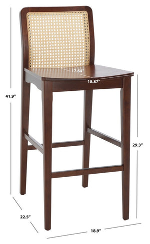 Safavieh Benicio Rattan Bar Stool - Set of 2 Dark Brown Body/ Natural Back Rest BST1507A-SET2