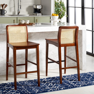Safavieh Benicio Rattan Bar Stool - Set of 2 Dark Brown Body/ Natural Back Rest BST1507A-SET2