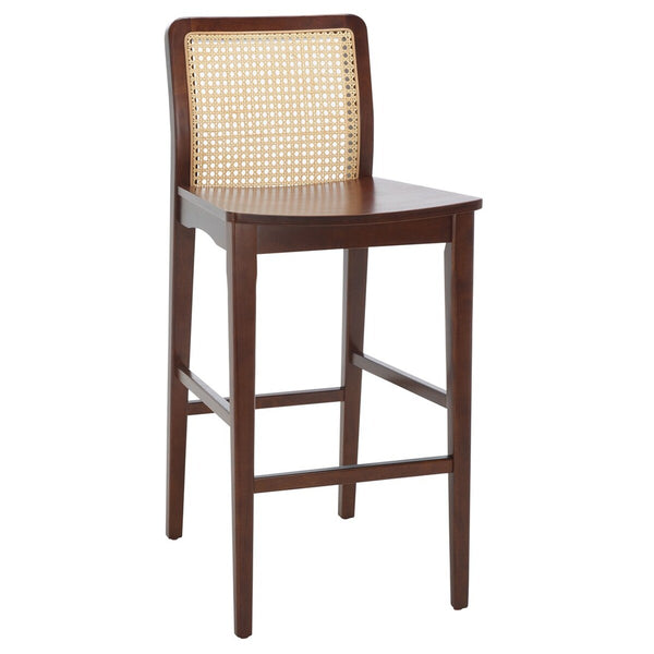Safavieh Benicio Rattan Bar Stool - Set of 2 Dark Brown Body/ Natural Back Rest BST1507A-SET2