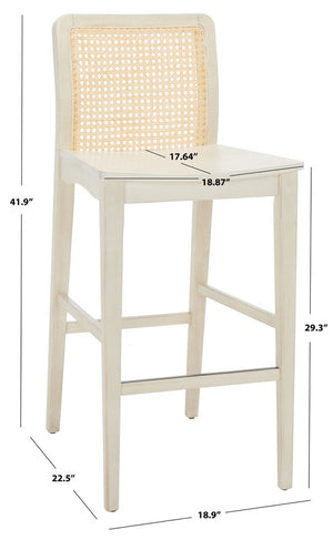 Safavieh Benicio Rattan Bar Stool - Set of 2 White Body/ Natural Back Rest BST1507B-SET2