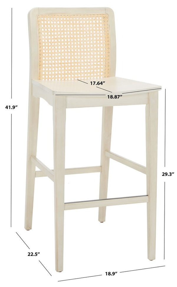 Safavieh Benicio Rattan Bar Stool - Set of 2 White Body/ Natural Back Rest BST1507B-SET2