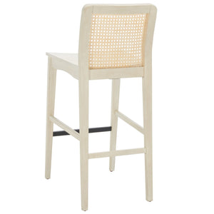 Safavieh Benicio Rattan Bar Stool - Set of 2 White Body/ Natural Back Rest BST1507B-SET2