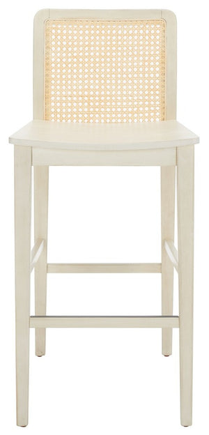 Safavieh Benicio Rattan Bar Stool - Set of 2 White Body/ Natural Back Rest BST1507B-SET2