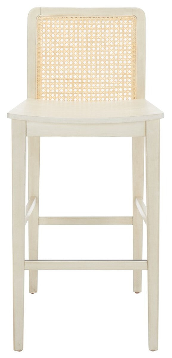 Safavieh Benicio Rattan Bar Stool - Set of 2 White Body/ Natural Back Rest BST1507B-SET2