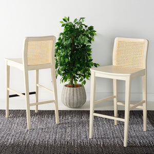 Safavieh Benicio Rattan Bar Stool - Set of 2 White Body/ Natural Back Rest BST1507B-SET2