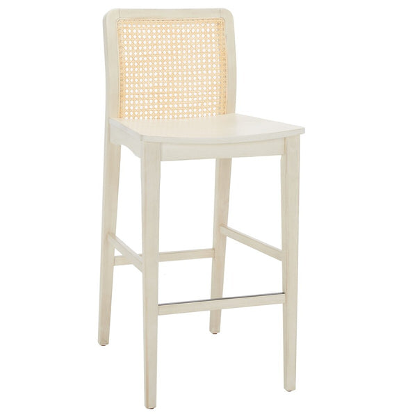 Safavieh Benicio Rattan Bar Stool - Set of 2 White Body/ Natural Back Rest BST1507B-SET2