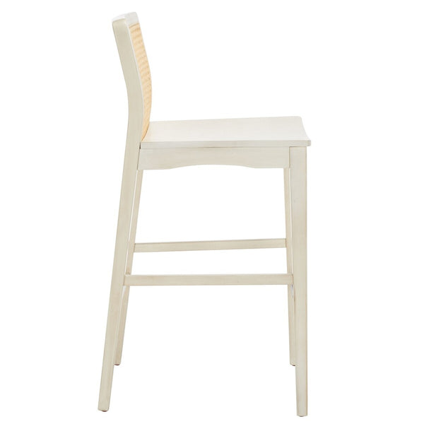 Safavieh Benicio Rattan Bar Stool - Set of 2 White Body/ Natural Back Rest BST1507B-SET2