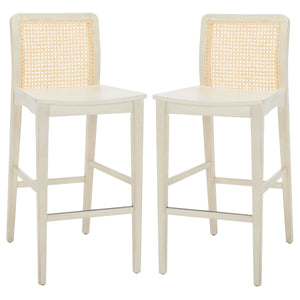 Safavieh Benicio Rattan Bar Stool - Set of 2 White Body/ Natural Back Rest BST1507B-SET2