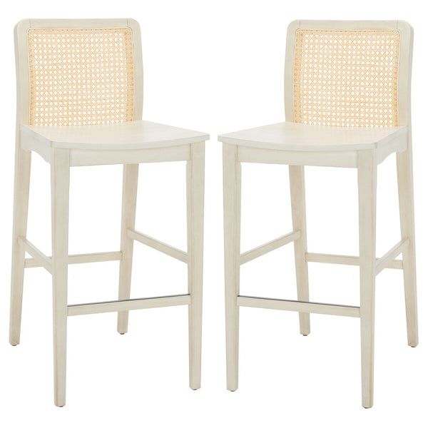 Safavieh Benicio Rattan Bar Stool - Set of 2 White Body/ Natural Back Rest BST1507B-SET2