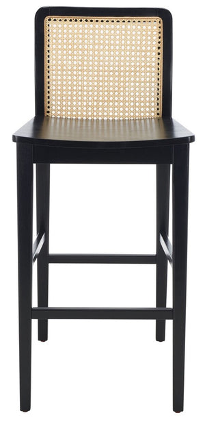 Safavieh Benicio Rattan Bar Stool - Set of 2 Black Body/ Natural Back Rest BST1507C-SET2