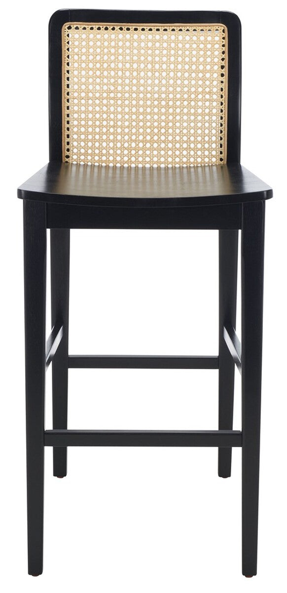 Safavieh Benicio Rattan Bar Stool - Set of 2 Black Body/ Natural Back Rest BST1507C-SET2