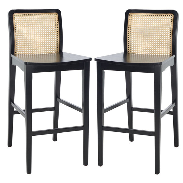 Safavieh Benicio Rattan Bar Stool - Set of 2 Black Body/ Natural Back Rest BST1507C-SET2