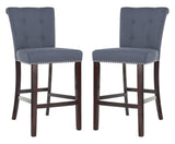 Safavieh - Set of 2 - Taylor Bar Stool Navy Wood MDF Fire Foam Linen BST6300B-SET2 889048370982