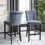 Safavieh - Set of 2 - Taylor Bar Stool Navy Wood MDF Fire Foam Linen BST6300B-SET2 889048370982