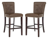 Safavieh - Set of 2 - Taylor Bar Stool Brown Wood MDF Fire Foam PU BST6300D-SET2 889048371002