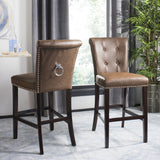 Safavieh - Set of 2 - Taylor Bar Stool Brown Wood MDF Fire Foam PU BST6300D-SET2 889048371002