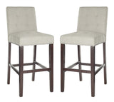 Safavieh - Set of 2 - Nikita Bar Stool Light Grey Wood MDF Fire Foam Linen BST6302A-SET2 889048447356