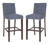 Safavieh - Set of 2 - Nikita Bar Stool Navy Wood MDF Fire Foam Linen BST6302B-SET2 889048447363