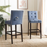 Safavieh - Set of 2 - Nikita Bar Stool Navy Wood MDF Fire Foam Linen BST6302B-SET2 889048447363