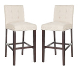 Safavieh - Set of 2 - Nikita Bar Stool Beige Wood MDF Fire Foam Linen BST6302C-SET2 889048447370