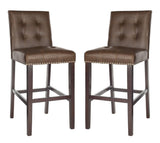 Safavieh - Set of 2 - Nikita Bar Stool Brown Wood MDF Fire Foam PU BST6302D-SET2 889048447387