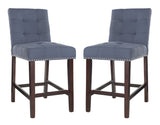 Safavieh - Set of 2 - Nikita Counter Stool Navy Wood MDF Fire Foam Linen BST6303B-SET2 889048447400