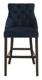 Safavieh - Set of 2 - Eleni Bar Stool Tufted Wing Back Navy Wood MDF Fire Foam Velvet BST6304A-SET2 889048447431