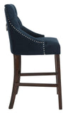 Safavieh - Set of 2 - Eleni Bar Stool Tufted Wing Back Navy Wood MDF Fire Foam Velvet BST6304A-SET2 889048447431