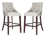 Safavieh - Set of 2 - Eleni Bar Stool Tufted Wing Back Grey Wood MDF Fire Foam Velvet BST6304B-SET2 889048447448