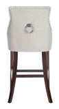 Safavieh - Set of 2 - Eleni Bar Stool Tufted Wing Back Grey Wood MDF Fire Foam Velvet BST6304B-SET2 889048447448