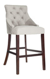 Safavieh - Set of 2 - Eleni Bar Stool Tufted Wing Back Grey Wood MDF Fire Foam Velvet BST6304B-SET2 889048447448