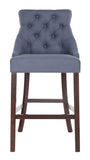 Safavieh - Set of 2 - Eleni Bar Stool Tufted Wing Back Navy Wood MDF Fire Foam Linen BST6304C-SET2 889048447455