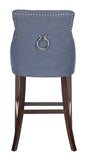 Safavieh - Set of 2 - Eleni Bar Stool Tufted Wing Back Navy Wood MDF Fire Foam Linen BST6304C-SET2 889048447455