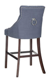 Safavieh - Set of 2 - Eleni Bar Stool Tufted Wing Back Navy Wood MDF Fire Foam Linen BST6304C-SET2 889048447455