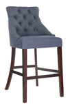 Safavieh - Set of 2 - Eleni Bar Stool Tufted Wing Back Navy Wood MDF Fire Foam Linen BST6304C-SET2 889048447455