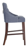 Safavieh - Set of 2 - Eleni Bar Stool Tufted Wing Back Navy Wood MDF Fire Foam Linen BST6304C-SET2 889048447455